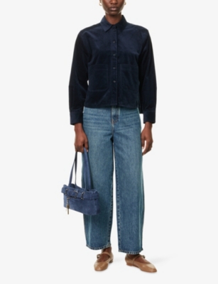 Me And Em And Em Womens Navy Boxy Classic-collar Cotton-corduroy Shirt In Multi
