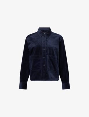 Me And Em And Em Womens Navy Boxy Classic-collar Cotton-corduroy Shirt In Multi