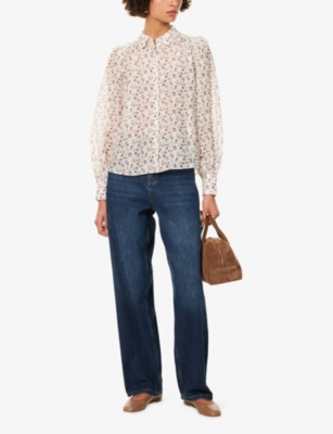 Me And Em And Em Womens Light Cream/multi Collared Floral Cotton-silk Shirt In Neutral