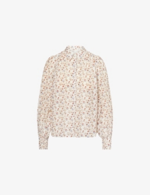 Me And Em And Em Womens Light Cream/multi Collared Floral Cotton-silk Shirt In Neutral