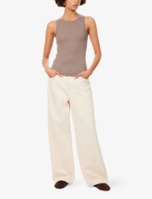 Me And Em And Em Womens Mocha Melange Ultimate Crew Neck Cotton-jersey Vest Top In Brown