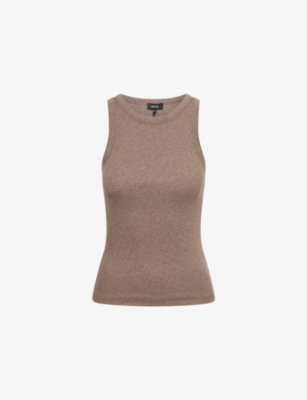 Me And Em And Em Womens Mocha Melange Ultimate Crew Neck Cotton-jersey Vest Top In Brown