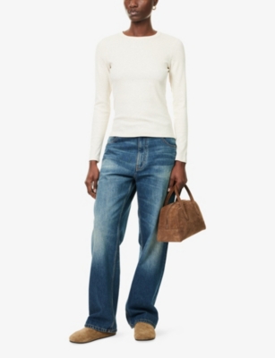 Me And Em And Em Womens Cream Melange Regular-fit Ribbed Stretch-cotton Top In Neutral