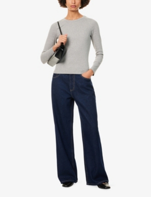 Me And Em And Em Womens Silver Grey Melange Ultimate Rib Long-sleeve Cotton-jersey Top In Gray