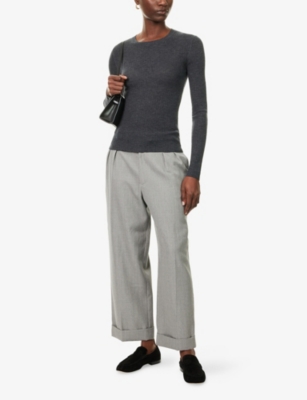 Me And Em And Em Womens Dark Charcoal Melang Slim-fit Ribbed Wool-and-cashmere Top In Gray