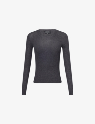 Me And Em And Em Womens Dark Charcoal Melang Slim-fit Ribbed Wool-and-cashmere Top In Gray