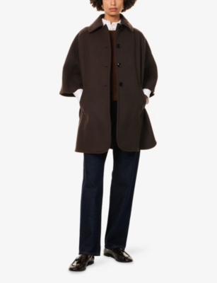 Me And Em And Em Womens Double Espresso Engineered Seam Wool-blend Cape Coat In Brown