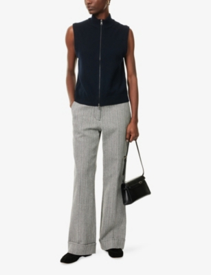 Me And Em And Em Womens Formal Navy Two-way Zip Ribbed Wool Vest In Black