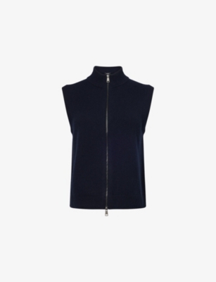 Me And Em And Em Womens Formal Navy Two-way Zip Ribbed Wool Vest In Black