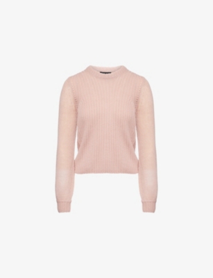 Me And Em And Em Womens Smoke Pink Balloon-sleeve Merino Cashmere-silk Knitted Jumper Xs