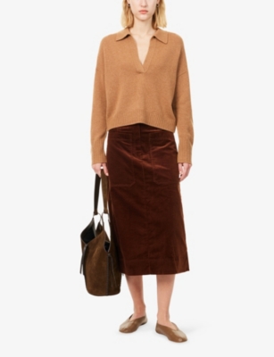 Me And Em And Em Womens Deep Camel Collared Brushed Cashmere Knitted Jumper Xs