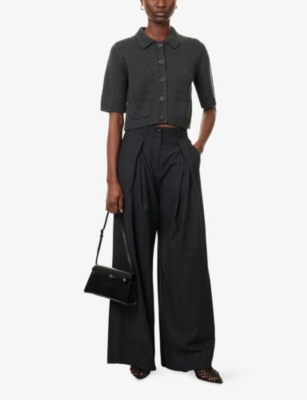 Me And Em And Em Womens Dark Charcoal Melang Classic-collar Ribbed Wool-and-cashmere Cardigan In Multi