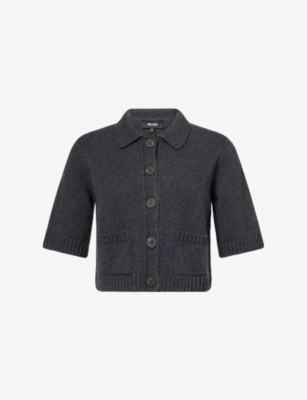 Me And Em And Em Womens Dark Charcoal Melang Classic-collar Ribbed Wool-and-cashmere Cardigan In Multi