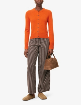 Me And Em And Em Womens Paprika Orange Regular-fit Round-neck Cashmere Cardigan In Orange
