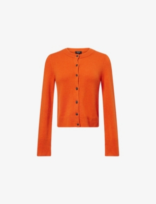 Me And Em And Em Womens Paprika Orange Regular-fit Round-neck Cashmere Cardigan In Orange