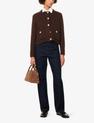 Me And Em And Em Womens Warm Chocolate Cropped Cotton-knit Cardigan In Brown