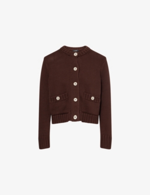 Me And Em And Em Womens Warm Chocolate Cropped Cotton-knit Cardigan