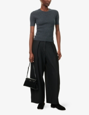 Me And Em And Em Womens Dark Charcoal Melang Slim-fit Ribbed Cashmere Top In Black