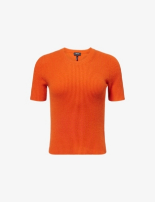 Me And Em And Em Womens Paprika Orange Slim-fit Ribbed Cashmere Top