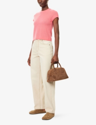 Me And Em And Em Womens Rhubarb Pink Shrunken Slim-fit Cashmere Top In Pink