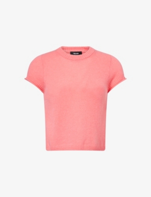 Me And Em And Em Womens Rhubarb Pink Shrunken Slim-fit Cashmere Top In Pink