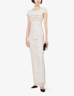 Huishan Zhang Womens White Isobel Cap-sleeve Embellished Gown In White