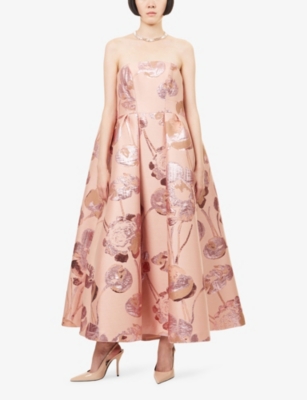 Huishan Zhang Womens Pink Multi Cheryl Floral Jacquard Midi Dress In Multi