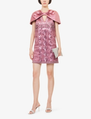 Huishan Zhang Womens Pink Kathy Embellished Satin Mini Dress In Pink