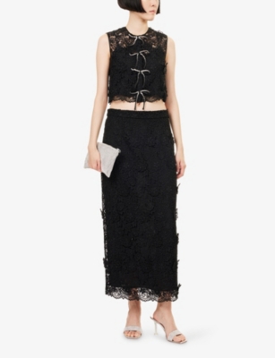 Huishan Zhang Womens Black Jack Crystal-embellished Lace Top In Black