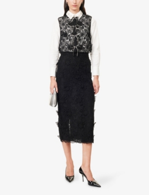 Huishan Zhang Womens Black Oakley Floral Broderie Woven Midi Skirt In Black