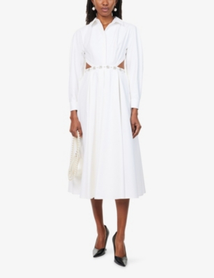 Huishan Zhang Womens White Murphy Crystal-embellished Cotton Midi Dress In White