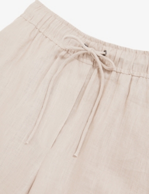 Reiss Womens Neutral Willow Elasticated-waist Wide-leg Linen-blend Trousers In Neutral