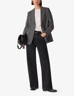 Whistles Womens Multi-coloured Notched-lapel Herringbone Wool Blend Blazer In Gray