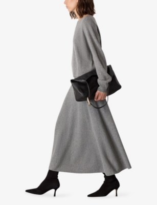 Whistles Womens Grey A-line Knitted Wool Midi Skirt In Gray