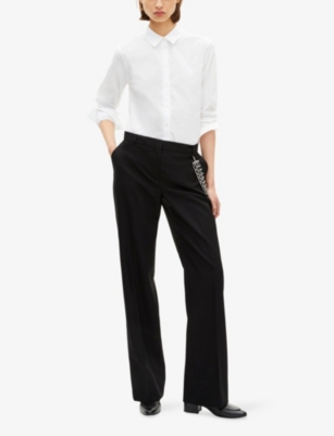 THE KOOPLES: Satin-Trim Wide-Leg Mid-Rise Wool Trousers