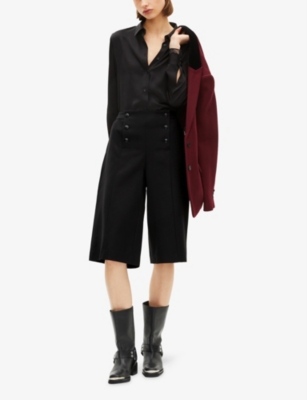 The Kooples Womens Black Short Wide-leg Wool-blend Trousers In Black