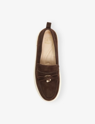 Dune Womens Brown Suede Glide Suede Loafers Eur 37 / 4 Uk In Brown
