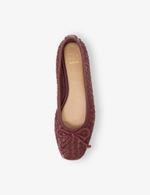 Dune Womens Burgundy Leather Heat Woven Leather Ballet Flats Eur 39 / 6 Uk In Burgundy