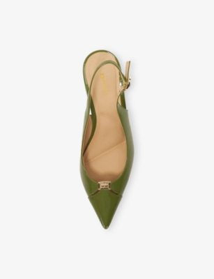 Dune Womens Green Leather Distinctive Heeled Leather Sling-backs Eur 37 / 4 Uk In Green