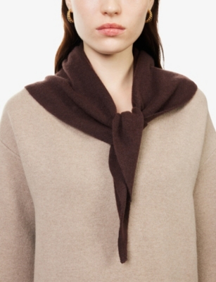 The Tartan Blanket Co. Womens Brown Brand-embroidered Triangle Merino-wool Scarf In Brown
