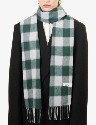The Tartan Blanket Co. Womens Green & Grey Exclusive Check Ribbed Hat Ans Scarf Wool Set In Green