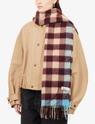 The Tartan Blanket Co. Womens Camel Gingham Wool Scarf In Multi