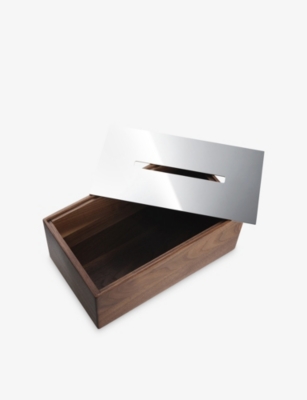 Christofle Uni Walnut-wood And Stainless-steel Tissue Box 13cm In Brown