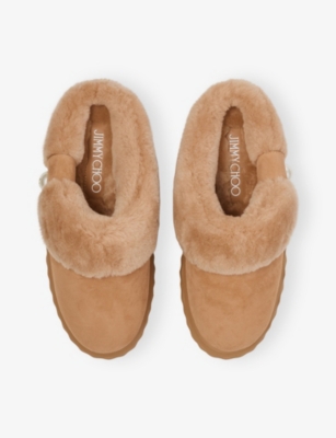 Jimmy Choo Diamond Maxi Suede-shearling Mules
