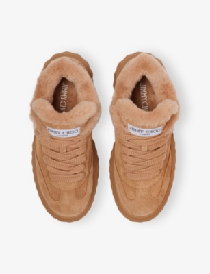 Jimmy Choo Diamond Maxi Retro Suede-shearling Sneakers In Neutral