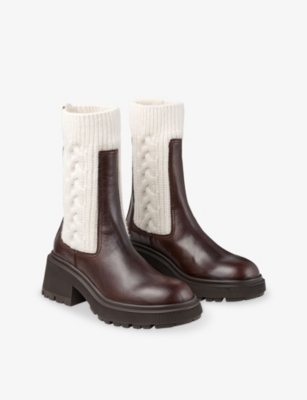 Jimmy Choo Tamia 70 Leather And Knit Boots In Brown