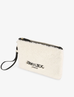 Jimmy Choo Shearling Logo Pouch In White