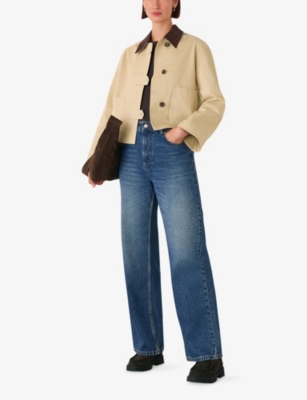 Whistles Womens Corduroy-collar Cropped Stretch-cotton Jacket Cream In Neutral