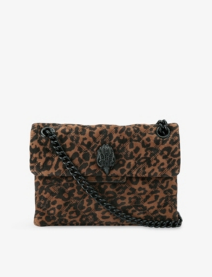 Kurt Geiger Womens Dk.brn Com Mini Kensington Kurt Leopard Suede Cross-body Bag In Brown
