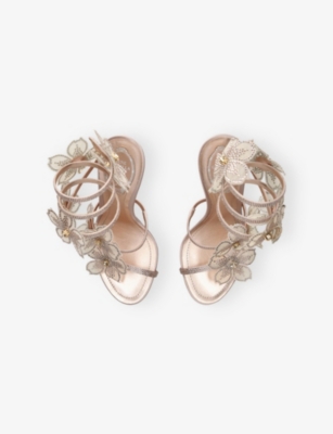 René Caovilla Womens Rene Caovilla Flower Cleo 105 Satin Heeled Sandals In Multi